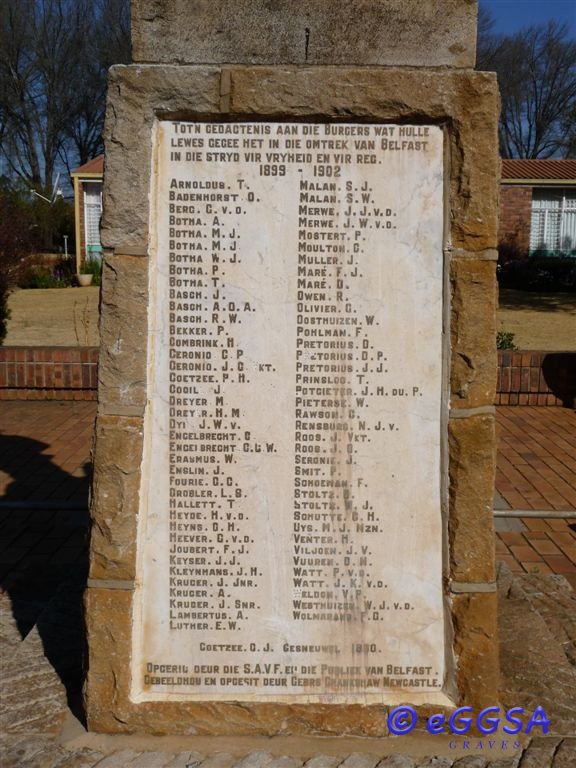 2. Burghers from the Belfast area, who gave their lives for freedom