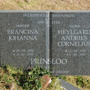 PRINSLOO Heylgard Andries Cornelius 1926-1997 &amp; Francina Johanna 1932-1997