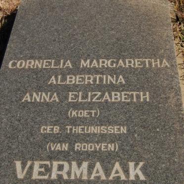 VERMAAK Cornelia Margaretha Albertina Anna Elizabeth voorheen VAN ROOYEN nee THEUNISSEN 1914-
