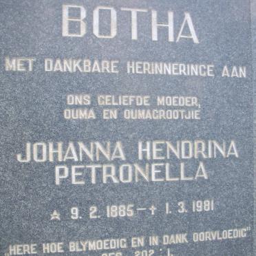 BOTHA Johanna Hendrina Petronella 1885-1981