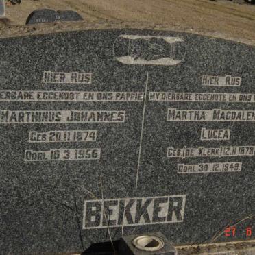 BEKKER Marthinus Johannes 1874-1956 &amp; Martha Magdalena Lucea DE KLERK 1878-1949