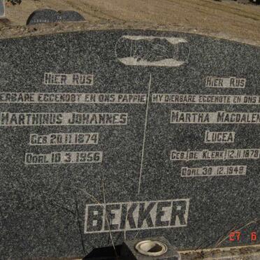 BEKKER Marthinus Johannes 1874-1956 &amp; Martha Magdalena Lucea DE KLERK 1878-1949