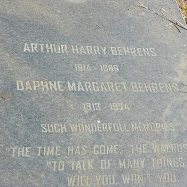 BEHRENS Arthur Harry 1914-1989 &amp; Daphne Margaret 1913-1994