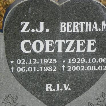 COETZEE Z.J. 1925-1982 &amp; Bertha M. 1929-2002