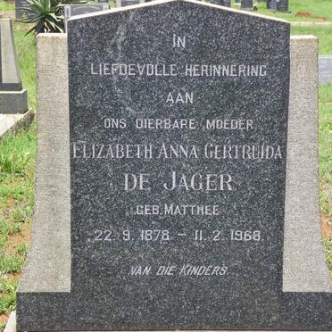 JAGER Elizabeth Anna Gertruida, de nee MATTHEE 1878-1968