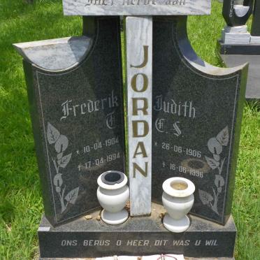 JORDAAN Frederik T. 1904-1994 &amp; Judith E.S. 1906-1996