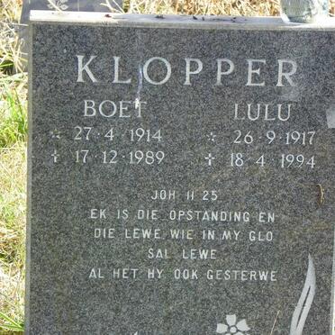 KLOPPER Boet 1914-1989 &amp; Lulu 1917-1994