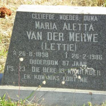 MERWE Maria Aletta, van der 1898-1986