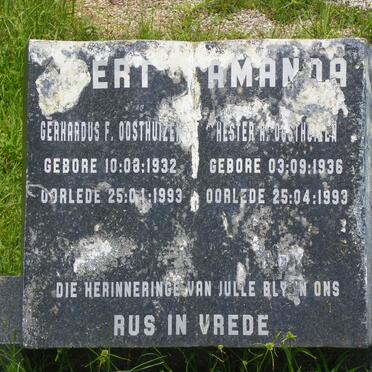 OOSTHUIZEN Gerhardus F. 1932-1993 &amp; Hester A. 1936-1993