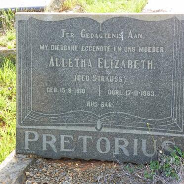 PRETORIUS Alletha Elizabeth nee STRAUSS 1910-1963