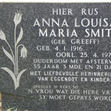 SMIT Anna Louisa Maria nee GREEFF 1916-1971