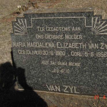 ZYL Maria Magdalena Elizabeth, van nee OLIVIER 1900-1956