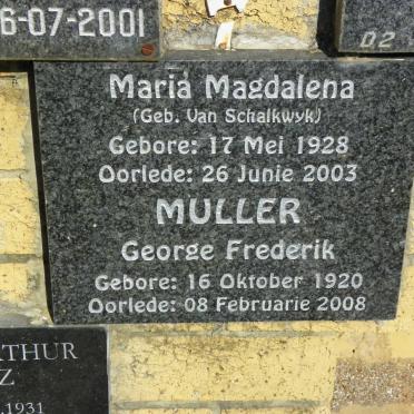 MULLER George Frederik 1920-2008 &amp; Maria VAN SCHALKWYK 1928-2003