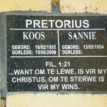 PRETORIUS Koos 1955-2008 &amp; Sannie 1954-