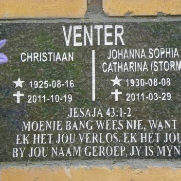 VENTER Christiaan 1925-2011 &amp; Johanna Sophia Catharina STORM 1930-2011