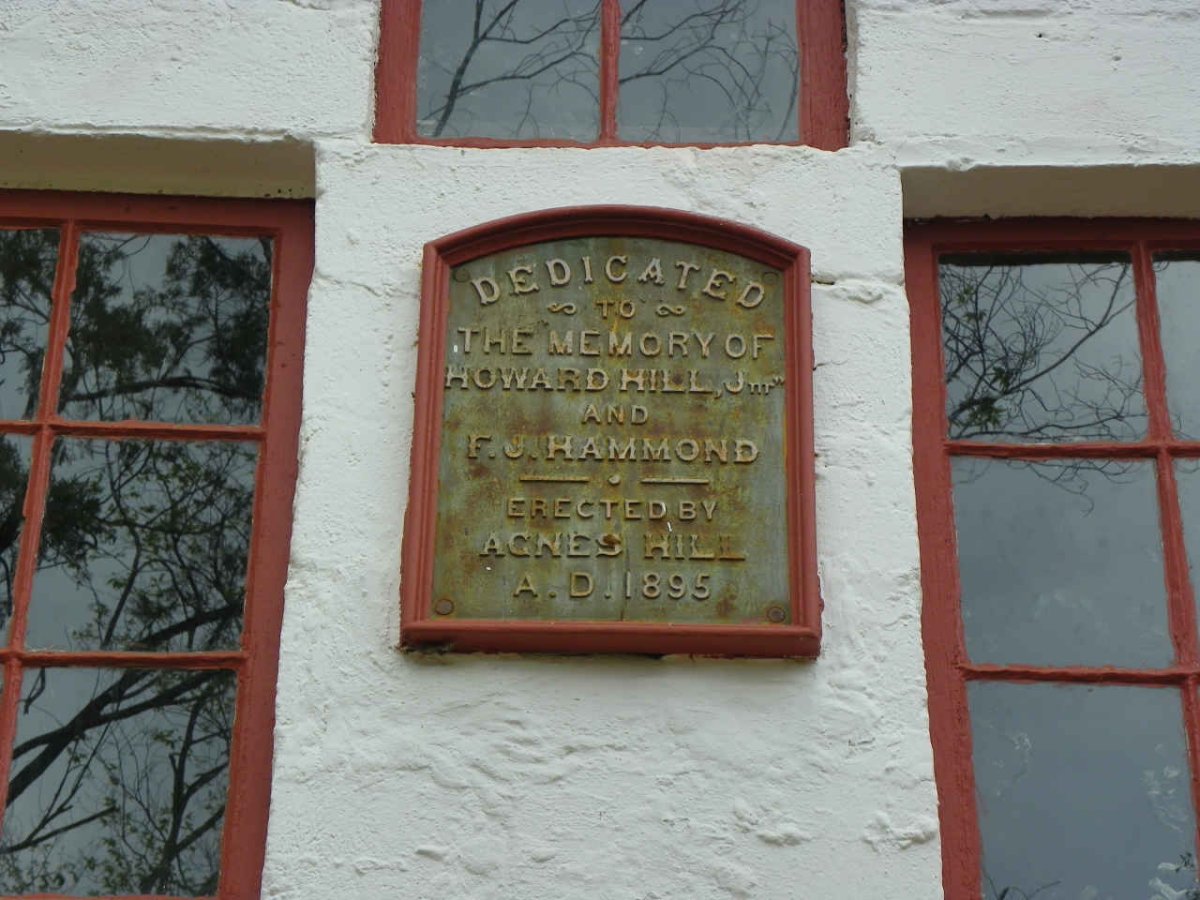 3. Erected by Agnes HILL a.d. 1895. Sign outside on wall of mausoleum.