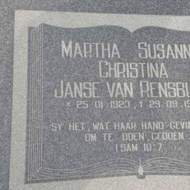 RENSBURG Martha Susanna Christina, Janse van 1923-1984