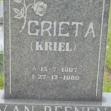 REENEN Grieta, van nee KRIEL 1897-1980