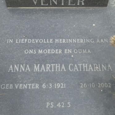 VENTER Anna Martha Catharina 1921-2002
