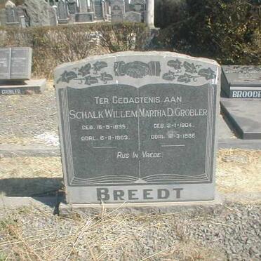BREEDT Schalk Willem 1895-1963 &amp; Martha D GROBLER 1904-1986