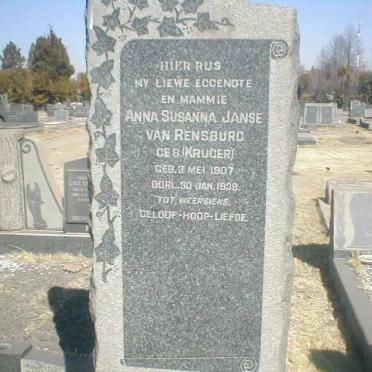 RENSBURG Anna Susanna, Janse van nee KRUGER 1907-1938