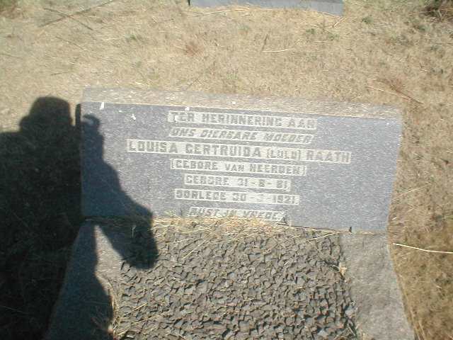RAATH Louisa Gertruida nee VAN HEERDEN 1881-1921