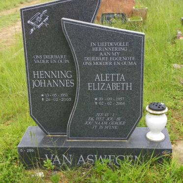 ASWEGEN Henning Johannes, van 1953-2005 &amp; Aletta Elizabeth 1957-2004