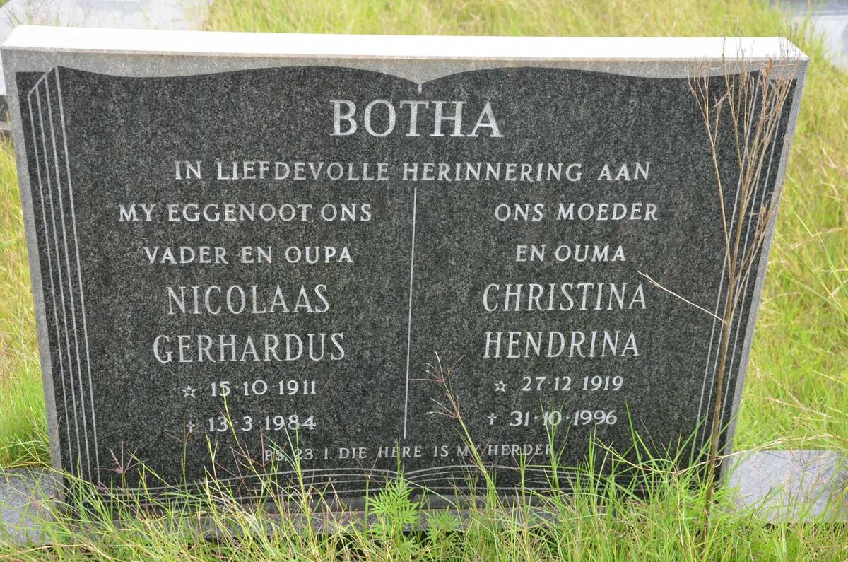 BOTHA Nicolaas Gerhardus 1911-1984 &amp; Christina Hendrina 1919-1996