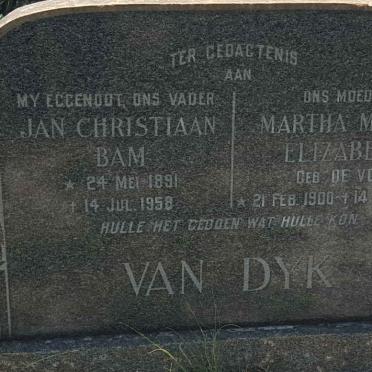 DYK Jan Christiaan Bam, van 1891-1958 &amp; Martha Maria Elizabeth DE VOS 1900-1963