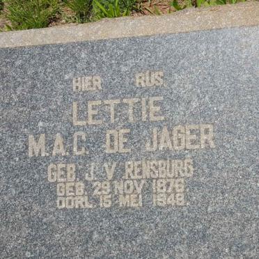 JAGER Lettie M.A.C., de nee J.V. RENSBURG 1876-1948