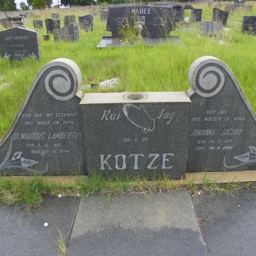 KOTZE Benhardus Lambertus 1912-1974 &amp; Johanna Jacoba 1925-2009