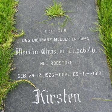 KIRSTEN David Henry 1923-1974 &amp; Martha Christina Elizabeth ROESTOFF 1926-2009