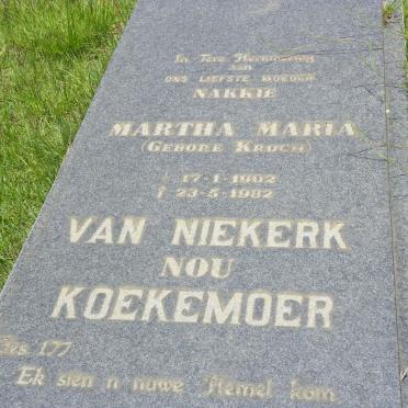 KOEKEMOER Martha Maria voorheen VAN NIEKERK nee KROCH 1902-1982