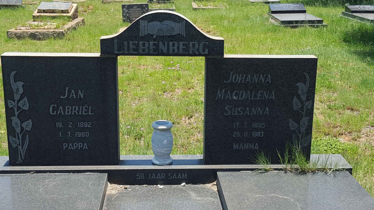 LIEBENBERG Jan Gabriël 1892-1980 &amp; Johanna Magdalena Susanna 1895-1983