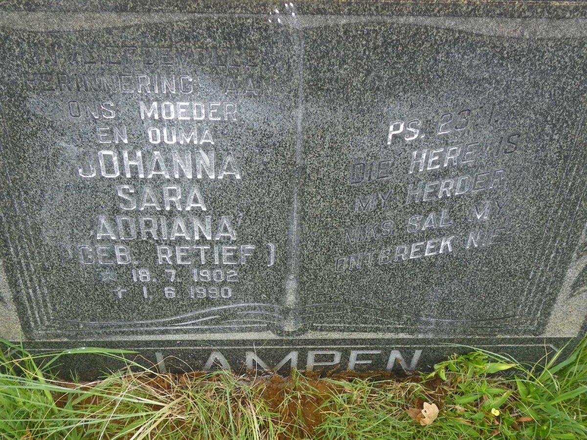 LAMPEN Johanna Sara Adriana nee RETIEF 1902-1990