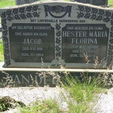 MERWE Jacob, van der 1881-1964 &amp; Hester Maria Florina MALHERBE 1890-1976