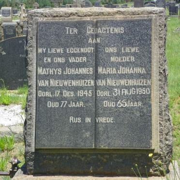 NIEUWENHUIZEN Mathys Johannes, van -1945 &amp; Maria Johanna -1950