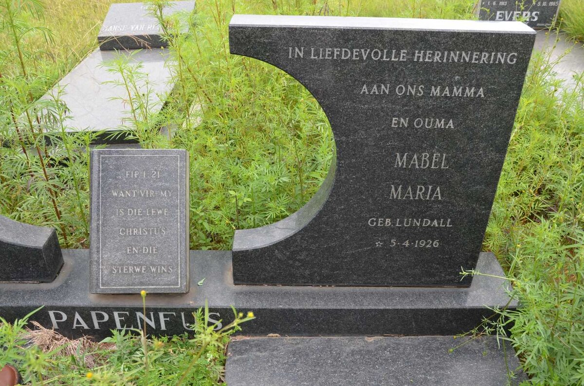 PAPENFUS Jacobus Nicolaas 1929-1982 &amp; Mabel Maria LUNDALL 1926-