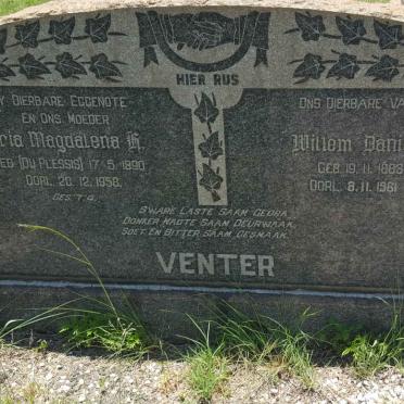 VENTER Willem Daniel 1883-1961 &amp; Maria Magdalena H. DU PLESSIS 1890-1958