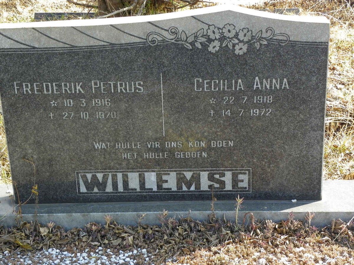 WILLEMSE Frederik Petrus 1916-1970 &amp; Cecilia Anna 1918-1972