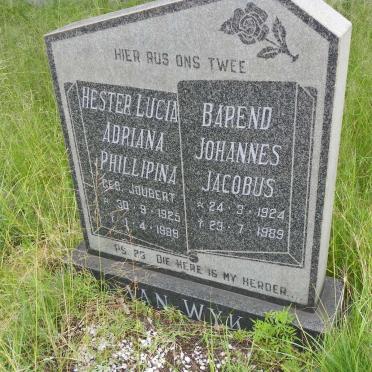WYK Barend Johannes Jacobus, van 1924-1989 &amp; Hester Lucia Adriana Phillipina JOUBERT 1925-1989