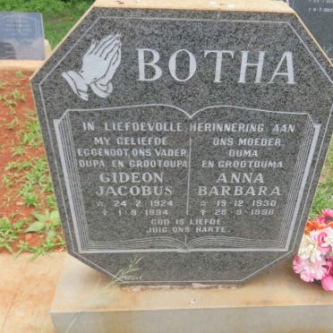 BOTHA Gideon Jacobus 1924-1994 &amp; Anna Barbara 1930-1996
