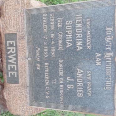 ERWEE Andries J.G. &amp; Hendrina Sophia CRONJE 1898-1958