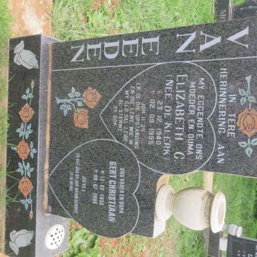 EEDEN Gert Christiaan, van 1938-2000 &amp; Elizabeth C. DE KLERK 1940-1995