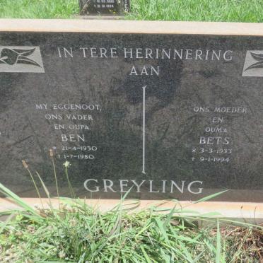 GREYLING Ben 1930-1980 &amp; Bets 1933-1994