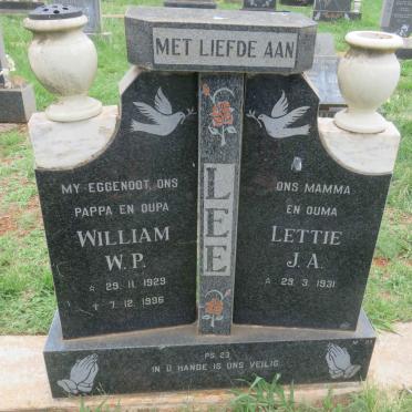LEE W.P. 1929-1996 &amp;  J.A. 1931-