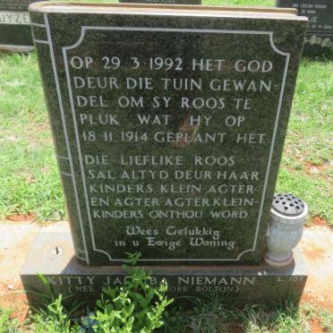 NIEMANN Kitty Jacoba previously BLACK nee BOLTON 1914-1992