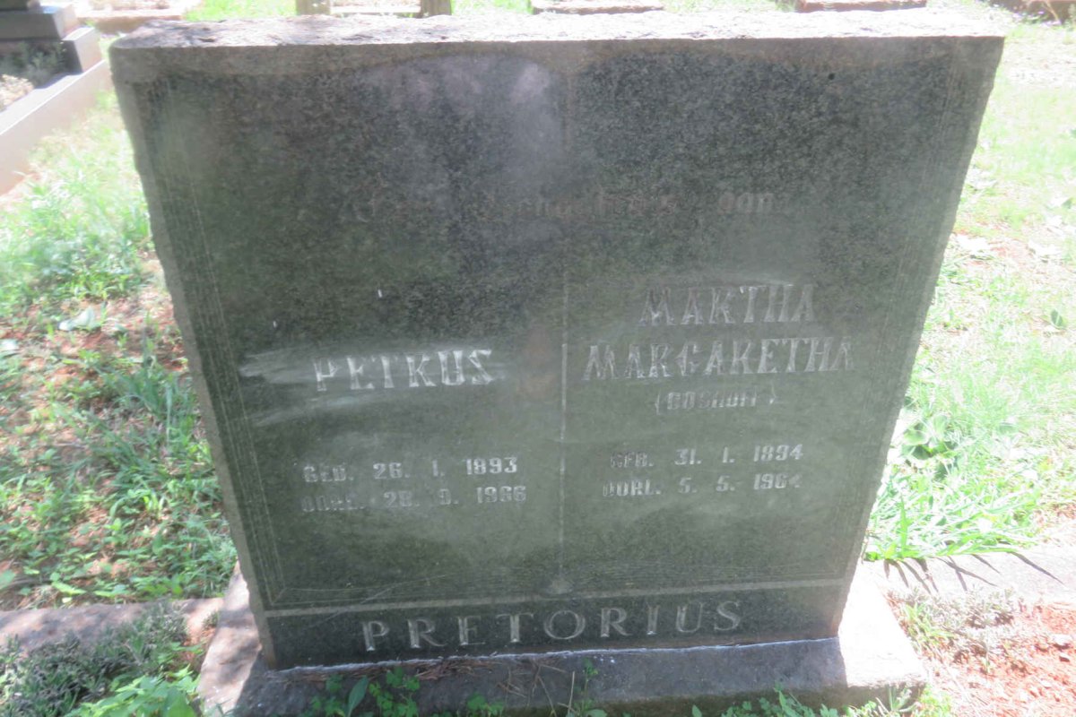 PRETORIUS Petrus 1893-1966 &amp; Martha Margaretha BOSHOFF 1894-1964