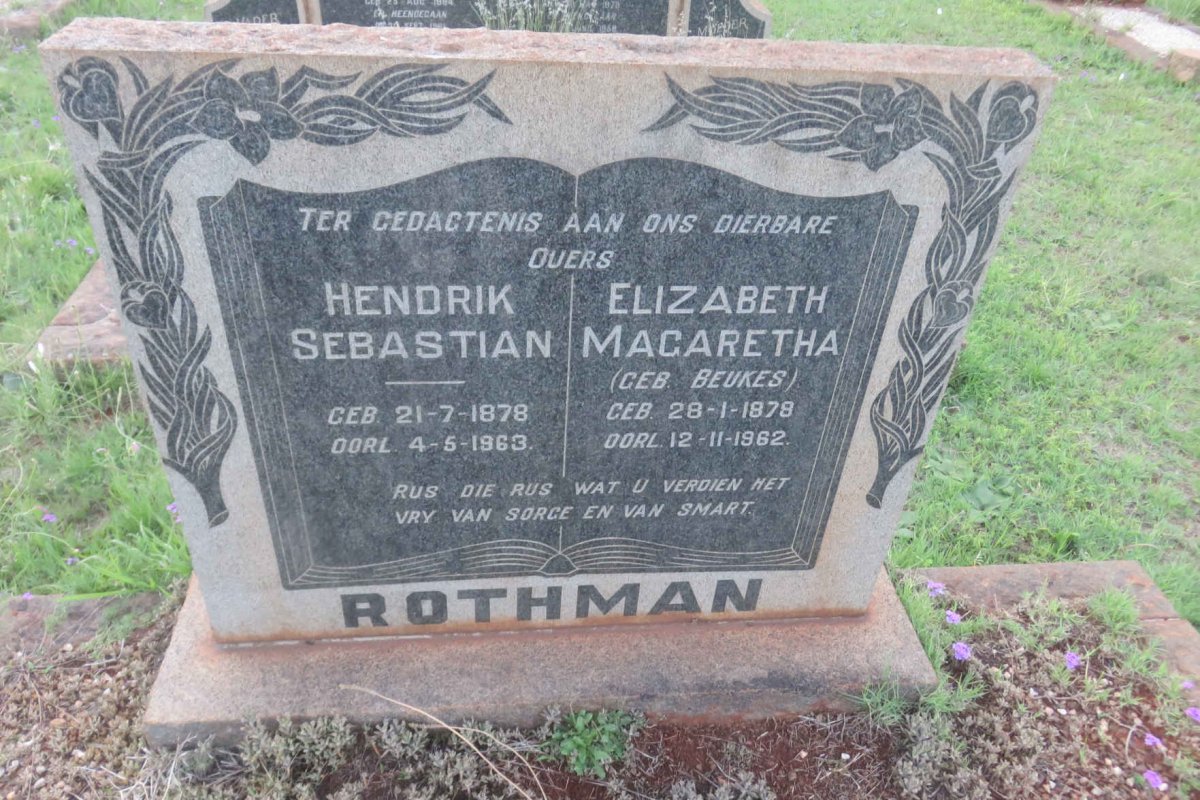 ROTHMAN Hendrik Sebastian 1878-1963 &amp; Elizabeth Magaretha BEUKES 1878-1962