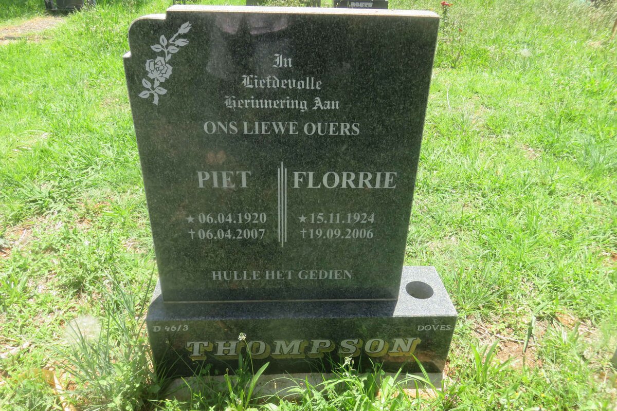 THOMPSON Piet 1920-2007 &amp; Florrie 1924-2006